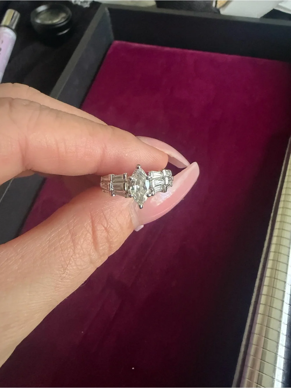 Marquise-Cut Silver Ring with Clear Center Stone - White